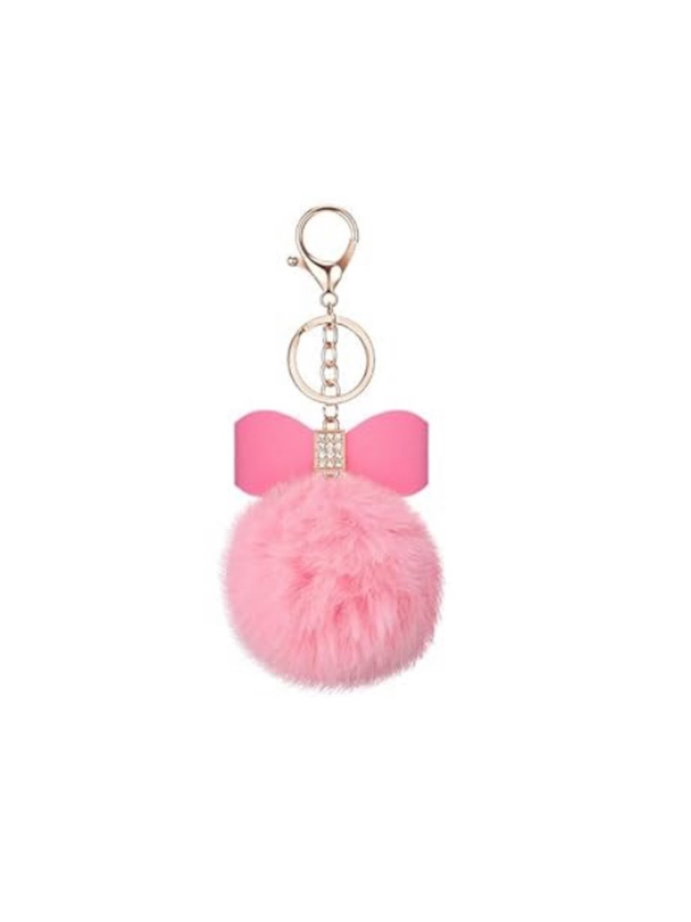 Pink Faux Fur Pom Pom Keychain with Bow